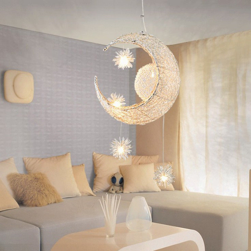 Aluminum Star & Moon Chandelier - Warm Lighting - Elevè Decor